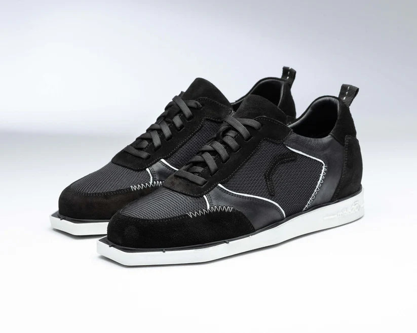 BLACK/WHITE LEATHER/MESH DARTS SHOE